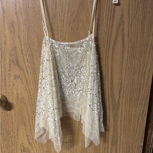 Beaded Ivory Sequin Camisole Tank Top